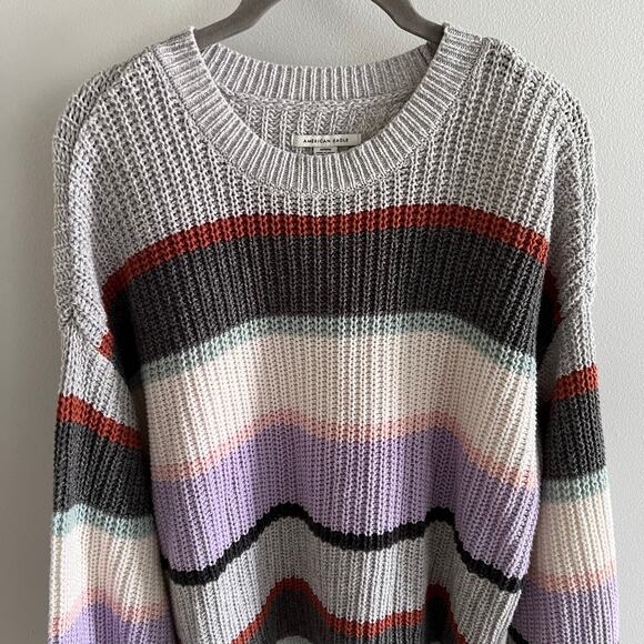 American Eagle Multicolored Striped Pullover Sweater Size M - Picture 2 of 7